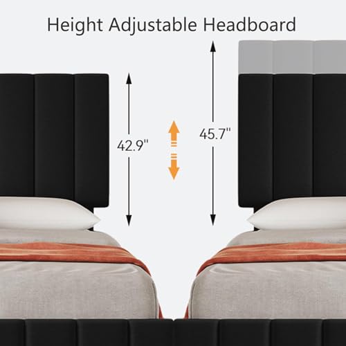 King Size Bed Frame, Linen Bed Frame with 4 Storage Drawers, Black, view 5