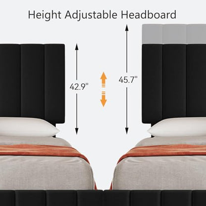 King Size Bed Frame, Linen Bed Frame with 4 Storage Drawers, Black, view 5