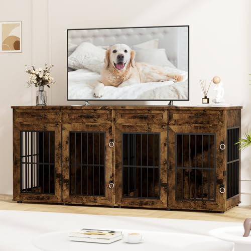 87" Dog Crate Furniture for 2 Dogs, Double Dog Cage Furniture, Brown, view 4