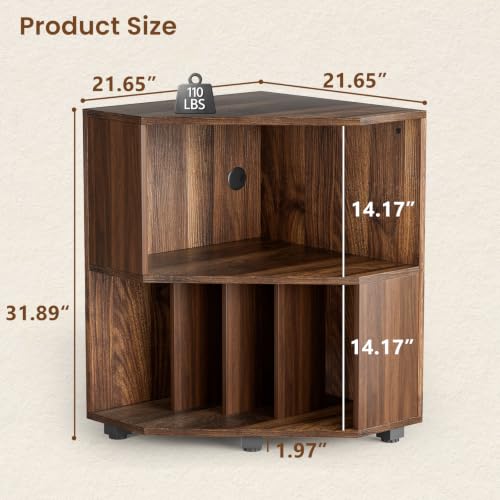 Corner Record Player Stand, Record Player Cabinet, Walnut, view 3