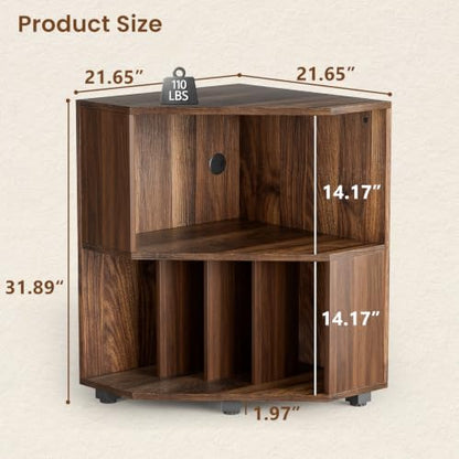 Corner Record Player Stand, Record Player Cabinet, Walnut, view 3