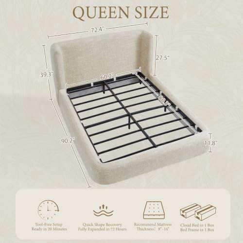 Queen Cloud Upholstered Bed Frame in Cream, view 3