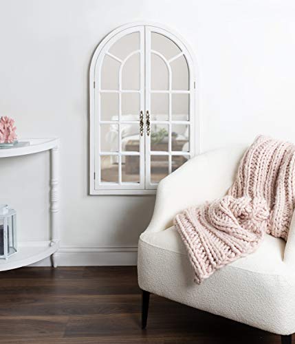 Boldmere Rustic Windowpane Arch Mirror, 28 x 44, Rustic White, Farmhouse Window Mirror for Wall