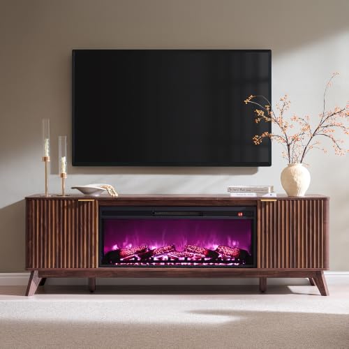 70" Fluted Fireplace TV Stand with 36" Electric Fireplace, Dark Walnut, view 4