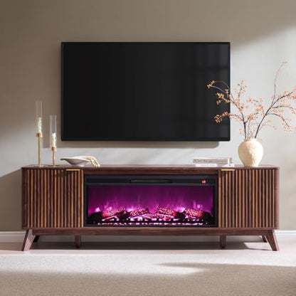 70" Fluted Fireplace TV Stand with 36" Electric Fireplace, Dark Walnut, view 4