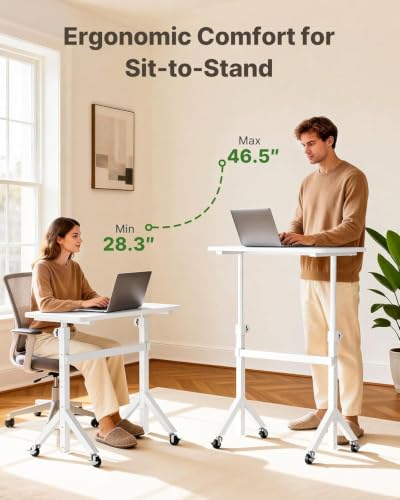 Mobile Stand Up Desk with Wheels, Adjustable Height Desk from 28.3″ to 46.5″, view 7