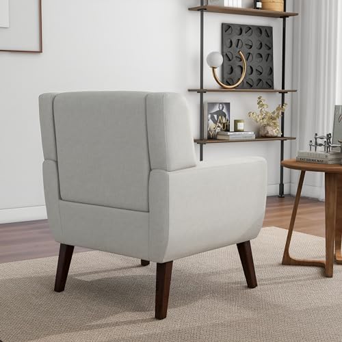 Mid-Century Modern Linen Blend Accent Chair, Beige, Set of 2