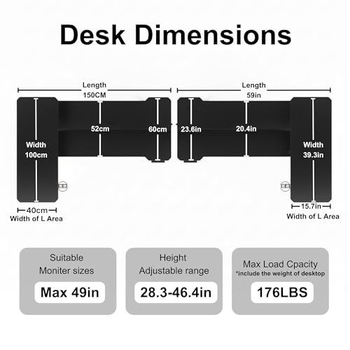 L Shaped Electric Standing Desk,59x40 Reversible,Oak, view 4