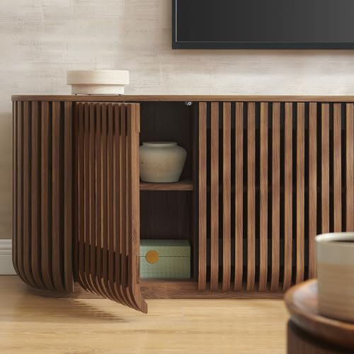 Fortitude 75" Fluted Curved Sideboard Buffet with 4 Doors in Walnut – Modern, view 7