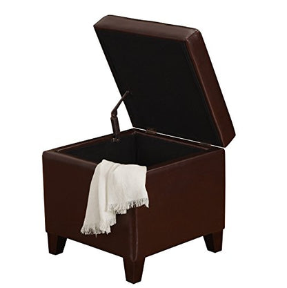 Leather Square Ottoman with Storage and Brown Legs, view 4