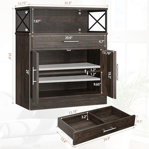 Kitchen Storage Cabinet with Adjustable Shelves and Drawers, Modern Buffet Sideboard, Wood Buffet Cabinet with Doors, Floor Cabinet Cupboard for Coffee Bar Living Room, Dark Brown