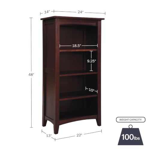 Shaker Cottage 4-Shelf Bookcase, Espresso, 22”W x 48”H, view 4