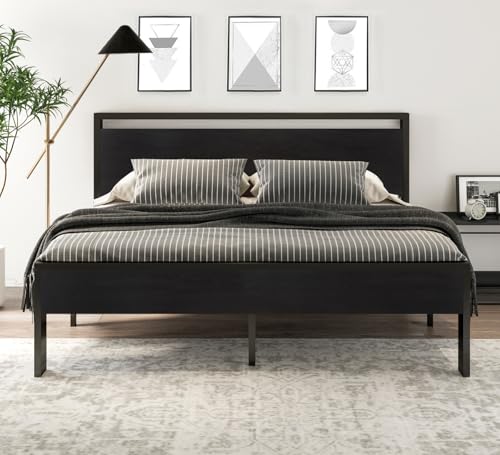 14 Inch King Size Metal Platform Bed Frame with Wooden Headboard and Footboard, view 4