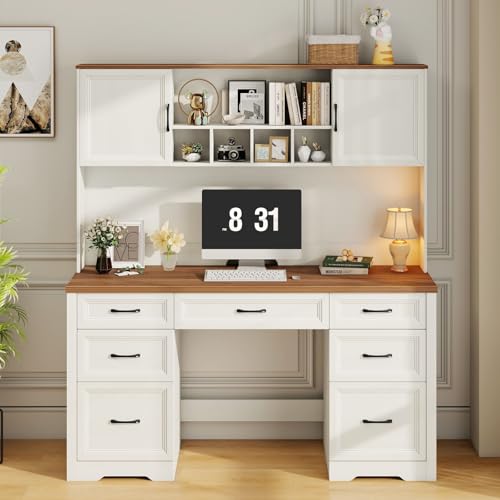 Farmhouse Executive Desk with 7 Drawers and Storage Cabinet, view 4