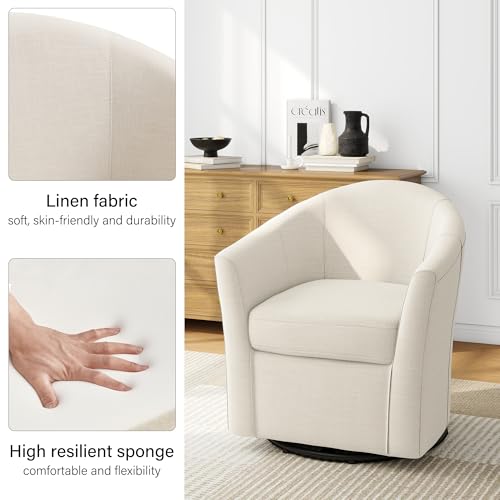 Swivel Accent Chair Armchair, Modern Round Single Sofa Seating Comfy Reading Barrel Chairs for Living Room Bedroom (Beige, Set of 2)