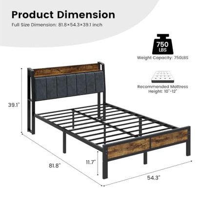 Full Size Bed Frame with Smart LED Lights and Charging Station, view 3