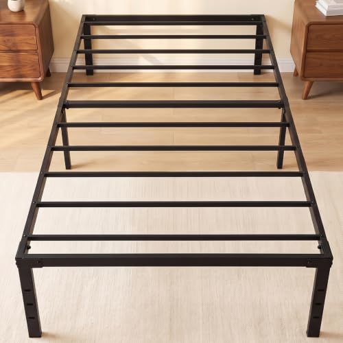 14" Twin Platform Bed Frame, No Box Spring Needed, Apartment, Black, view 2