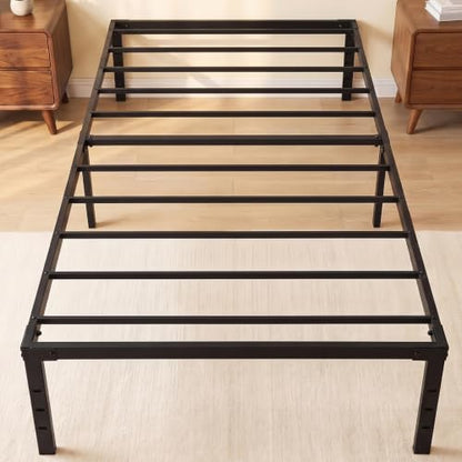 14" Twin Platform Bed Frame, No Box Spring Needed, Apartment, Black, view 2