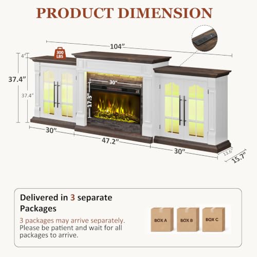 104" Fireplace TV Stand, Adjustable Flame Color, view 4