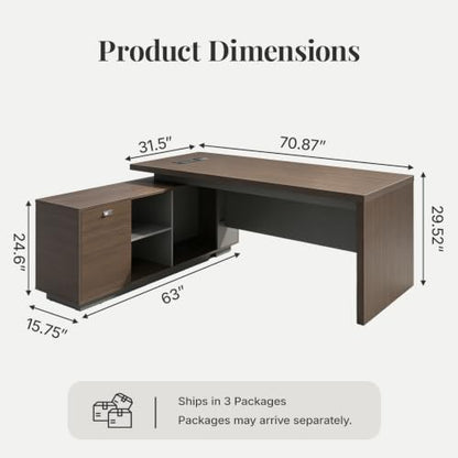 L-Shaped Executive Desk 71", Thickened Desktop 1.65",Commercial Grade, view 3