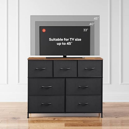 Dresser for Bedroom, 7 Drawers, TV Stand, Rustic Brown, view 7