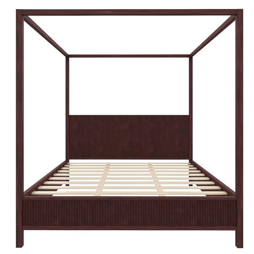 King Wooden Canopy Bed Frame with Headboard, Espresso, view 5