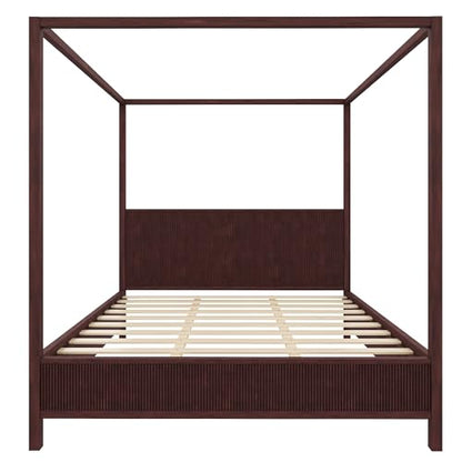 King Wooden Canopy Bed Frame with Headboard, Espresso, view 5