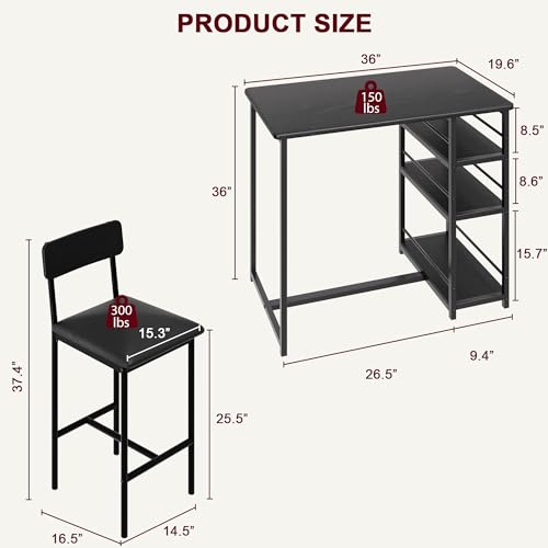 Dining Table Set for 2, Kitchen Table and Chairs for 2 with Upholstered Chairs, view 3