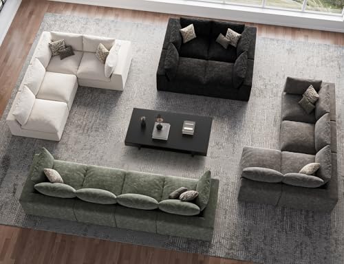 120" Cloud Sectional Couch | Oversize Boneless Couches for Living Room | 4 Seater Modern L-Shape Sofa | Ivory White