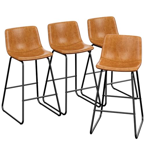 Bar Stools Set of 4, 26" PU Leather Counter Height Barstool, Brown, view 2