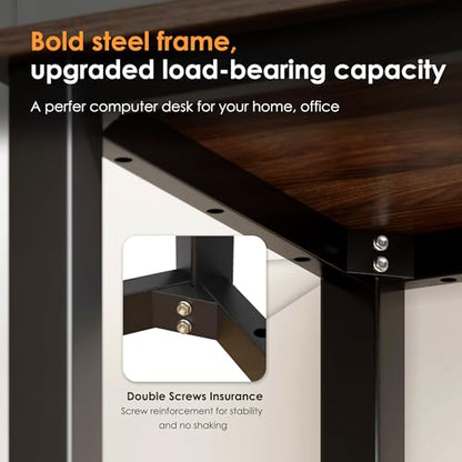 63 Inch Large Computer Desk, Ample Legroom, Walnut Top, Metal Frame, view 7