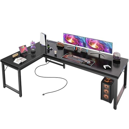 63 Inch L Shaped Desk with Power Outlets & 0.95 Inch Thicker Desktop, view 2