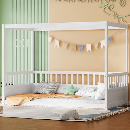 Twin Size Canopy Bed Frame with 4 Posters and Guardrails, view 5