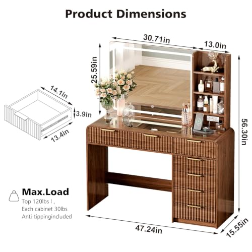 47.2" Makeup Vanity with 30.7" Mirror and Lights, view 3