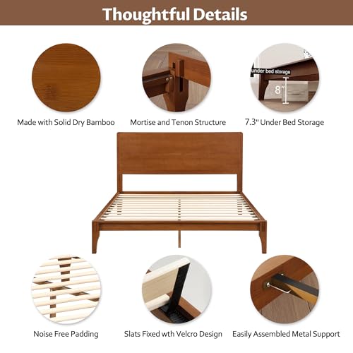Queen Bamboo Platform Bed with Brown Headboard, view 7