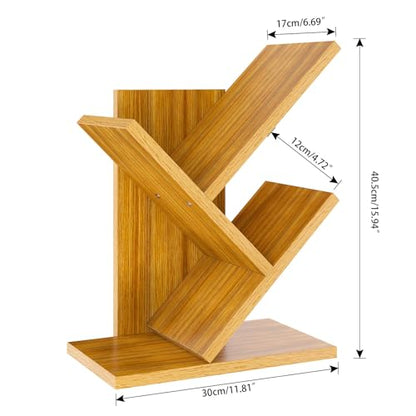 2 Tier Tree Bookshelf, Small Bookcase, Modern Wood Book Storage Rack Organizer, Freestanding Book Shelf for Books/Movies/CDs, Display Rack for Bedroom, Home Office, Natural UHBC012N