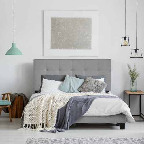 Laval Bed Frame, Queen Size Upholstered Bedframe, Light Grey, view 2