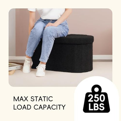 Storage Ottoman Bench Tufted Oval Ottomans Bench Foot Rest, Boulce Bench with Storage 30"x15"x15" (Black)