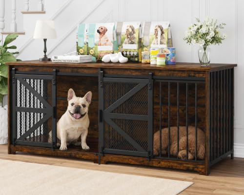 63in Double Dog Crate Furniture with Sliding Door, view 2