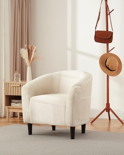 Barrel Accent Chair Corduroy Club Chair Elegant Armchair Cozy Backrest for Living Room Bedroom Reception Room Office - Beige
