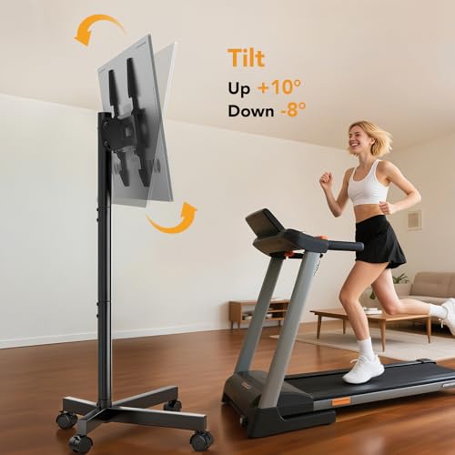Mobile TV Stand for 23-60 Inch LCD LED Flat/Curved Screen TVs, TV Cart Holds up to 77Lbs, Rolling TV Stand with Tilt and Height Adjustable, Pole TV Floor Stand with Wheels Max VESA 400x400mm