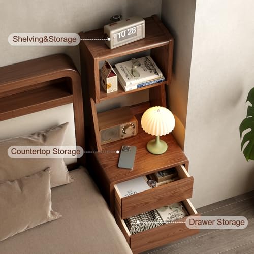 Solid Wood Bookshelf Nightstand Combo, Tall Nightstand with Bookshelf, view 5