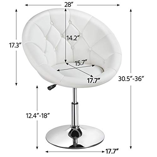 Yaheetech Leather Vanity Chair with Back, 360° Swivel & Adjustable Height, Tufted Makeup Desk Chair for Bedroom, Dressing Table & Living Room, White