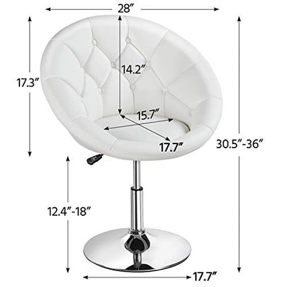 Yaheetech Leather Vanity Chair with Back, 360° Swivel & Adjustable Height, Tufted Makeup Desk Chair for Bedroom, Dressing Table & Living Room, White