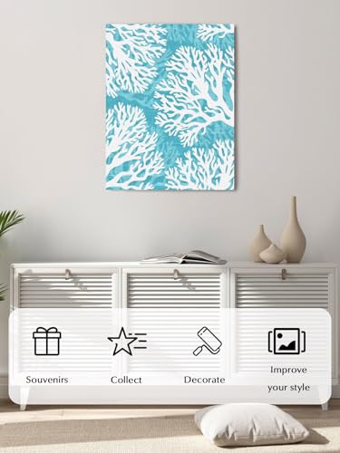 NuYeBiofx Summer Ocean Life White Coral Canvas Wall Art Prints,40"x28" Framed Picture Artwork Marine Theme on Light Blue Printed Canvas Oil Painting for Living Room Bedroom Office,Ready to Hang