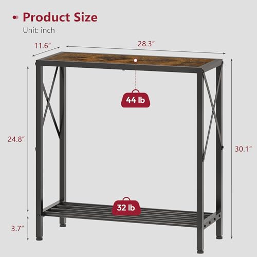 Console Table 28.3''L, 2 Tier Narrow Entryway Table with Open Shelves, Small Sofa Table for Living Room, Entrace, Hallway, Foyer, Corridor, Office, Rustic Brown