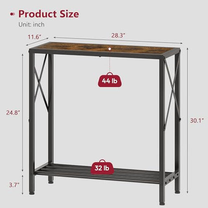 Console Table 28.3''L, 2 Tier Narrow Entryway Table with Open Shelves, Small Sofa Table for Living Room, Entrace, Hallway, Foyer, Corridor, Office, Rustic Brown