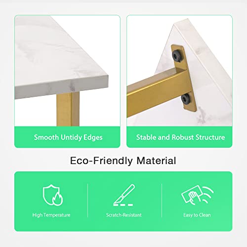 Square End Table, Small Narrow Side Table, Modern Accent White Nightstand with Metal Frame for Living Room, Bedroom, Corners, Bathroom and Office