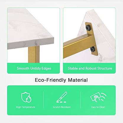 Square End Table, Small Narrow Side Table, Modern Accent White Nightstand with Metal Frame for Living Room, Bedroom, Corners, Bathroom and Office