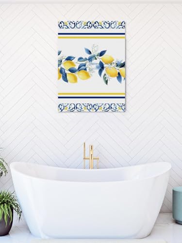 NuYeBiofx Lemon Moroccan Geometric Canvas Wall Art Prints,40"x28" Framed Picture Artwork Summer Wildflower Leaves Printed Canvas Oil Painting for Living Room Bedroom Office,Ready to Hang